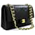 Chanel 2.55 Bolsa de ombro com aba forrada de corrente média preta Preto Couro  ref.569190