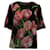 Dolce & Gabbana Printed Pink Tulips Top in Black Silk  ref.570601