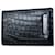 Portafoglio corto Yves Saint Laurent in pelle nera con stampa coccodrillo Nero  ref.570622