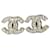 Chanel CC A13V Classic Crystal Silver Hardware Logo Earrings box tag Silvery Metal  ref.572300