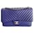 Bolso Chanel Classic con chevron Azul Cuero  ref.573042