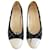 Chanel Ballet flats Black White Navy blue Leather Cloth  ref.573133