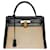 Hermès Rare Hermes Kelly handbag 28 bi-material reverse in navy blue box leather and beige canvas, gold plated metal trim  ref.576496
