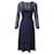 Burberry Lace-Trimmed Open Back Midi Dress in Navy Blue Silk  ref.585286