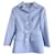 Prada AW13 Jacke mit Schößchensaum aus Ginghamwolle Weiß Blau  ref.589083