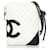 Bolsa transversal Chanel White Cambon Ligne Couro Pele de Cordeiro Preto Branco  ref.590261