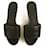 Tory Burch Logo Black Leather Cork Platform Flatforms Slides Sandals size 8M  ref.591172