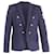 Balmain Logo Patch Double Breasted Blazer in Navy Blue Cotton  ref.593965