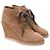 Bottines compensées à lacets en daim marron sable Chanel Beige