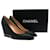 Chanel Zapatos de salón de piel negra mate con tacón de cuña Negro Cuero  ref.595361