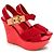 Louis Vuitton Red Denim & Suede Crossover Wedge Sandals
