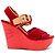 Louis Vuitton Red Denim & Suede Crossover Wedge Sandals - view 2