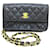 Wallet On Chain Portafoglio Chanel su catena Nero Vitello simile a un vitello  ref.608632