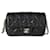 Chanel Petit sac à rabat en cuir d'agneau matelassé noir Pearl Logo Strap  ref.613908