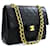 Chanel 2.55 Bolso de hombro cuadrado con solapa y forro de piel de cordero negro Cuero  ref.615554