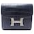 Hermès NEW HERMES CONSTANCE COMPACT WALLET IN CROCODILE LEATHER H IN LIZARD WALLET Navy blue Exotic leather  ref.617209