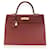 Hermès Rouge H Sombrero Sellier Kelly 35 Ghw avec bracelet en toile rayée  ref.620417