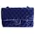 Bolsa Chanel Azul Acolchoada Veludo Médio Clássico Forrado com Flap Couro  ref.620420