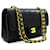 Aba forrada Chanel Classic 10"Bolsa de Ombro em Corrente Pele de Cordeiro Preta Preto Couro  ref.623446