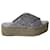 Miu Miu Plateau-Espadrille-Sandalen mit überkreuzten Riemen aus silberfarbenem Leder  ref.630225