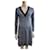 Diane Von Furstenberg Abito DvF blu bianco e nero in seta con maniche lunghe scollo a V  ref.630677