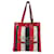 Gucci Red, White, & Blue Logo Stripe Canvas And Leather Tote   ref.637277