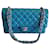 Bolsa de ombro Chanel com aba clássica de couro envernizado com corrente Azul  ref.639399