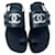 Sandale tong Chanel en cuir noir TAILLE 38,5  ref.639464