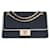Sublime and rare Chanel Timeless/Classique handbag in navy blue jersey with white diamond stitching and beige patent leather, matte gold metal trim Cotton  ref.647566