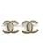 NEUF BOUCLES D'OREILLES CHANEL LOGO CC DOUBLE RANG STRASS NOIR & BLANC EARRINGS Métal Doré  ref.650084