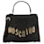 Bolso con asa en la parte superior de piel con amuleto del logotipo de Moschino Negro Cuero  ref.651170