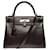 Hermès Exceptionnel & Rare Sac à main Hermes Kelly 28 retourné bandoulière en cuir box marron, garniture en métal argent palladium  ref.652969