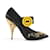Zapatos de salón con tacón de cristal y dorados adornados con satén negro de Prada  ref.655892