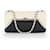 Chanel White Quilted Lambskin Leather with Black Patent Leather Kiss-Lock Flap Bag  ref.656293
