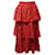 Autre Marque Johanna Ortiz Tiered Ruffled Skirt in Red Linen  ref.675689