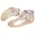 Golden Goose Deluxe Brand Slide sneakers with laminated leather upper and silver glitter Silvery  ref.678666