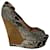 Sandálias peep-toe de cunha de madeira Lanvin com tira de fita em couro com estampa Phyton  ref.686316