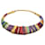 CHRISTIAN LACROIX Collier Inspiration Masai Cuir Coton Métal Plaqué or Multicolore Doré  ref.689728