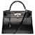 Hermès Impresionante bolso Hermes Kelly 32 correa de hombro devuelta (dados alineados) caja de cuero negro  ref.693816