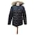 Black moncler with hood trimmed in fur Wool Polyamide  ref.699326