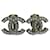 Silberfarbene Chanel Pearl CC Ohrringe Metall  ref.705922