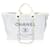 Tote Deauville grande bianca in rafia Chanel Blu Pelle  ref.706461