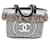 *Chanel CC aquí marca bolso de playa con flecos/bolso de hombro Negro Plata Blanco Cuero  ref.712497