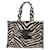 Céline *Celine by Hedi Slimane  [LARGE CABAS THAIS] Zebra pattern tote bag Black Beige Cloth  ref.714283