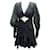 ZIMMERMANN DRESS CORSAGE BAUBLE POMPOM T1 S IN BLACK LINEN AND COTTON BLACK DRESS  ref.721799