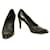 CHANEL Cuir noir et cuir verni Amande Cap Toe Logo Escarpins Chaussures Talon 37,5C  ref.726539