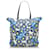 Tote Prada Tessuto Stampato Blumen-Einkaufstasche Blau Leinwand  ref.733330