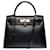 Exceptionnel & Rare Sac Hermès Kelly 28 sellier bandoulière en cuir box noir, garniture en métal plaqué or, bandoulière amovible en cuir box noir  ref.734945