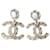 Chanel CC B22S logo XL white leather drop earrings box tag Golden Metal  ref.752217