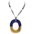 Hermès HERMES PENDANT NECKLACE ISTHMU GM 40CM BLUE LACQUERED BUFFALO HORN NECKLACE Beige Gold-plated  ref.758086